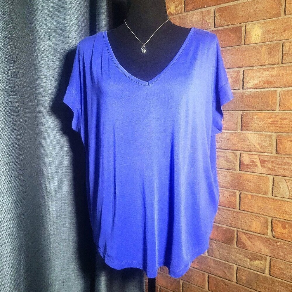 Naked Zebra Blue/Periwinkle V-Neck Short Sleeved Blouse w/Back Cutouts - Size M